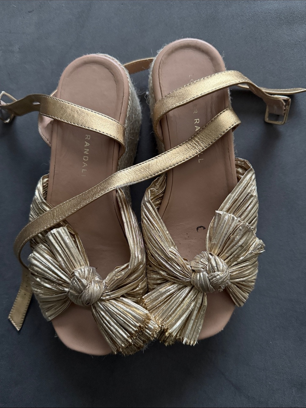 Loeffler Randall Gold Knot Espadrille Sandals with Ankle Wrap